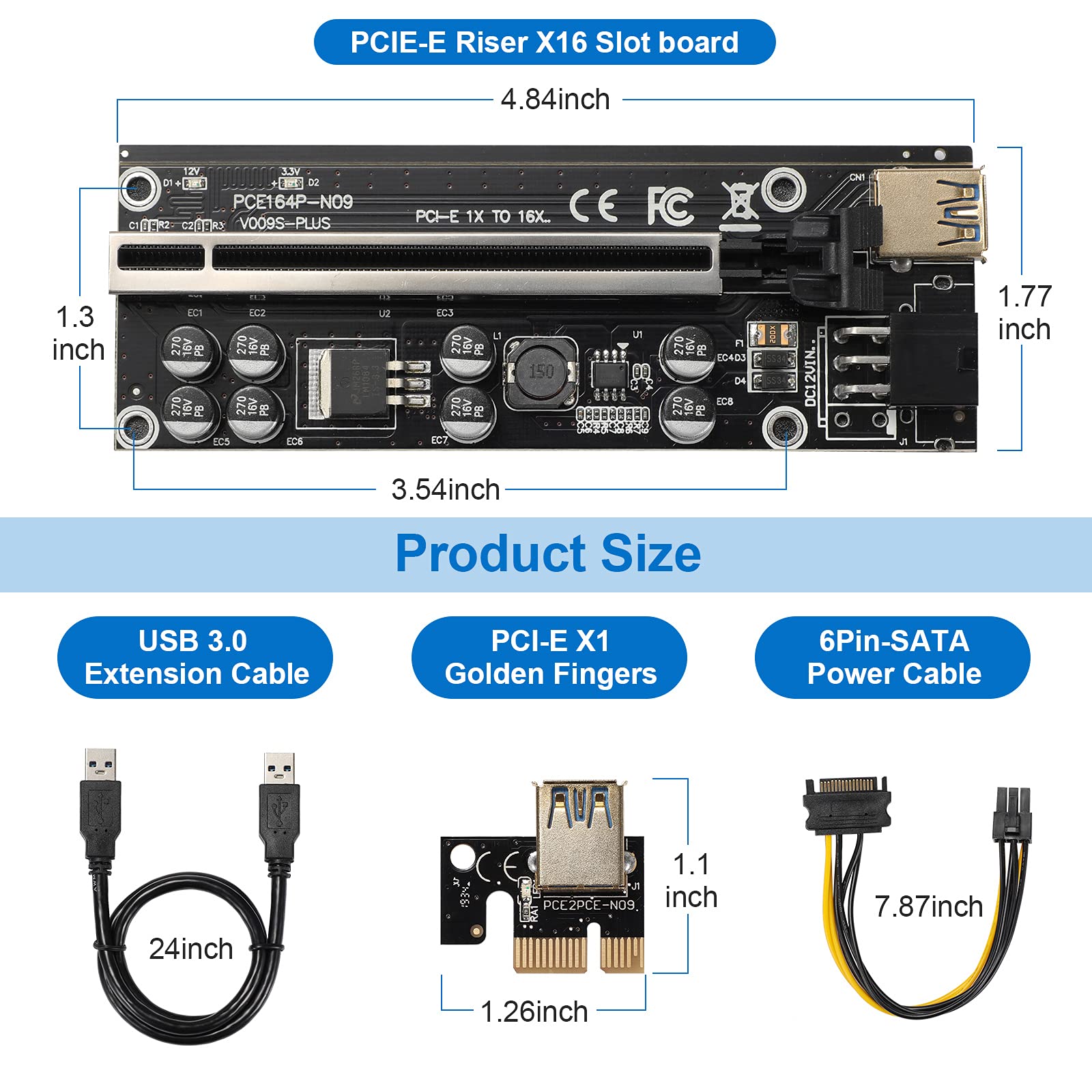 Amazon.com: JKTINK PCI-E 1X to 16X V009S-PLUS Riser Card & 6PIN
